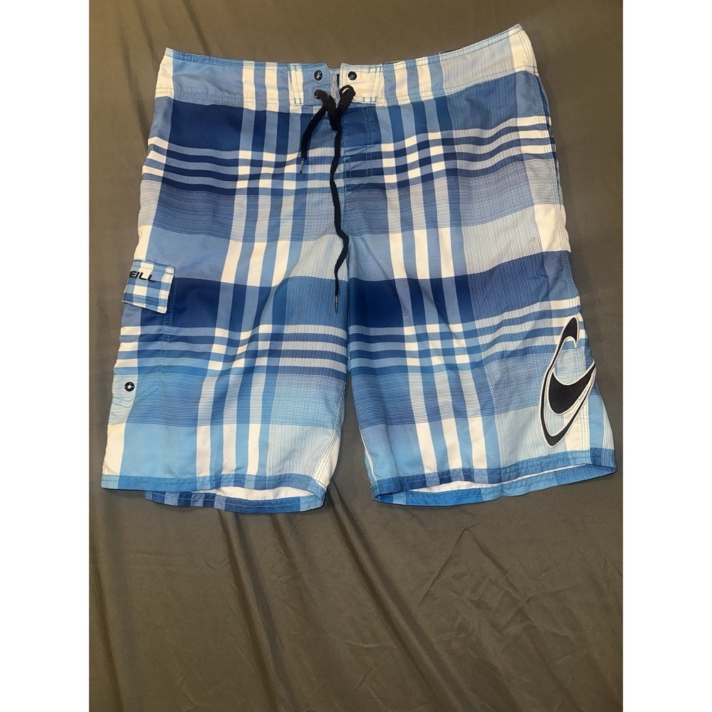 Oneill Shorts Men's 38x10 Blue Plaid Board Shorts‎ Surf Swim Beach Outdoors Sun